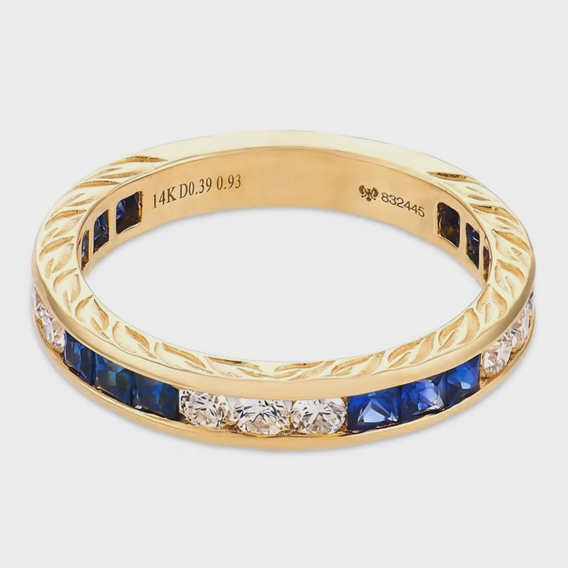 Estate 14k Diamond & Sapphire Half Band
