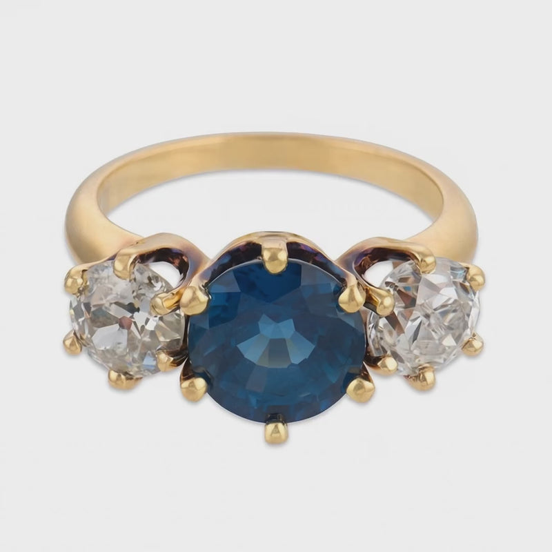 Retro 14k Sapphire & Diamond Three Stone Ring
