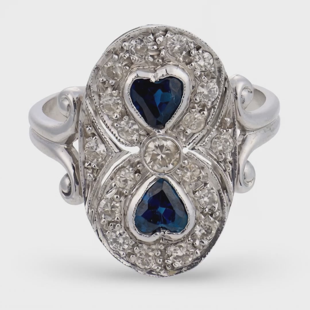 Art Deco 14k Sapphire & Diamond Navette Ring