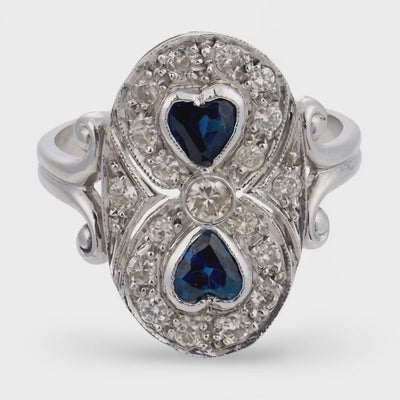 Art Deco 14k Sapphire & Diamond Navette Ring