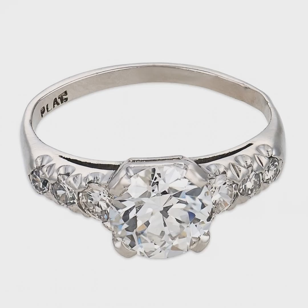 Load video: Art Deco Platinum Diamond Engagement Ring 1.38ct
