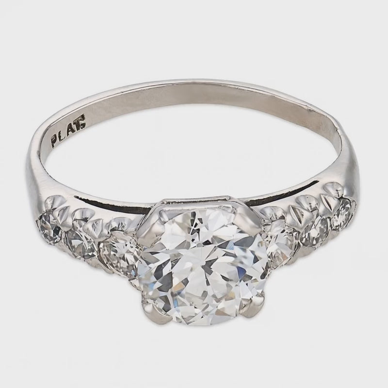 Art Deco Platinum Diamond Engagement Ring 1.38ct