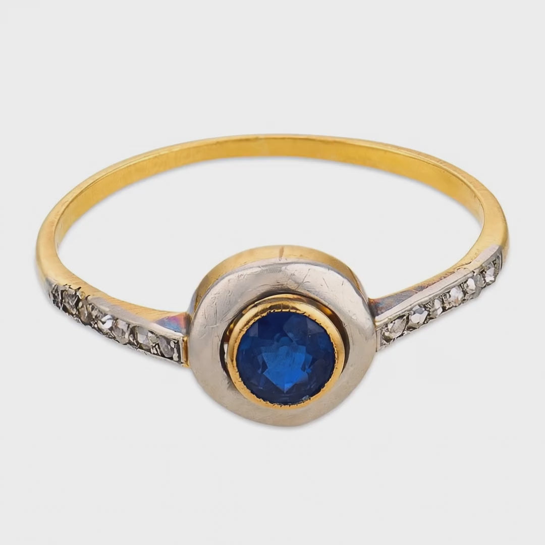 Load video: Edwardian 18k/Platinum Sapphire &amp; Diamond Ring