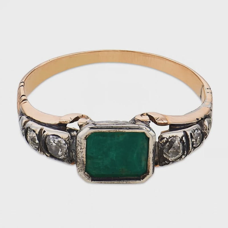 Georgian 14k/Sterling Silver Emerald & Diamond Ring