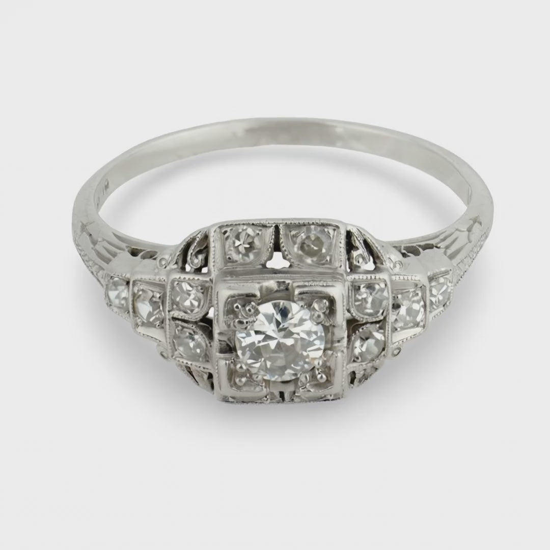 Art Deco Platinum Diamond Engagement Ring .35ct