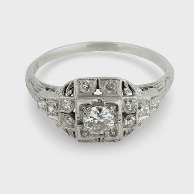 Art Deco Platinum Diamond Engagement Ring .35ct