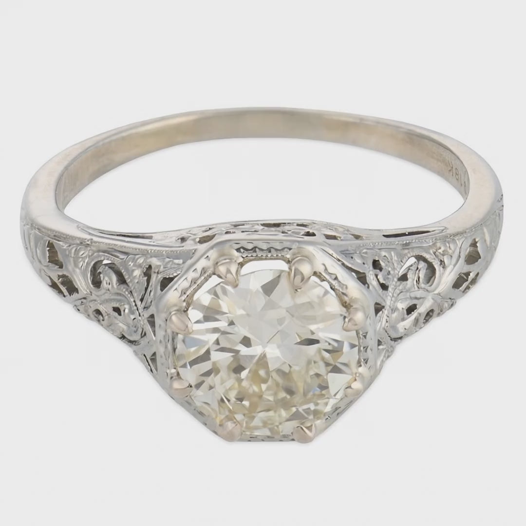 Art Deco 18k Diamond Engagement Ring 1.18ct