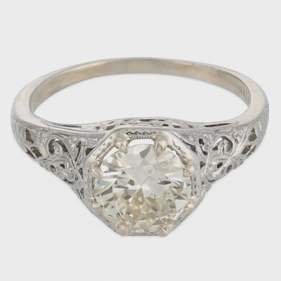 Art Deco 18k Diamond Engagement Ring 1.18ct