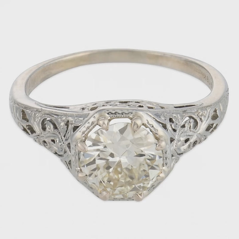 Art Deco 18k Diamond Engagement Ring 1.18ct