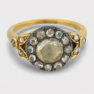 Victorian 18k/Sterling Silver Diamond Halo Ring .65ct