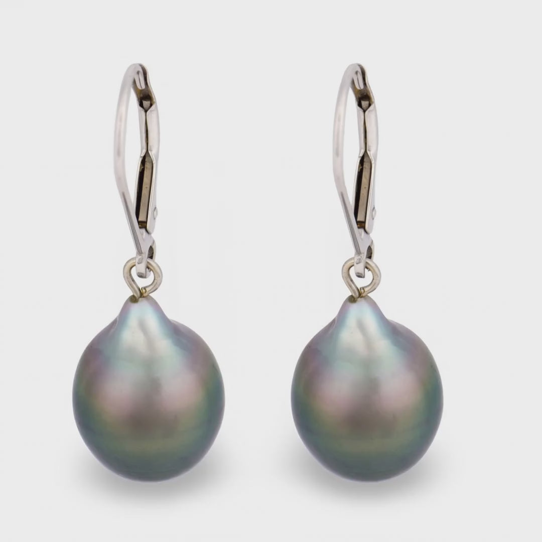 Estate 14k Black Tahitian Pearl Dangle Earrings 10mm