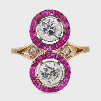 Edwardian 18k/Platinum Diamond & Ruby "Moi et Toi" Bypass Ring