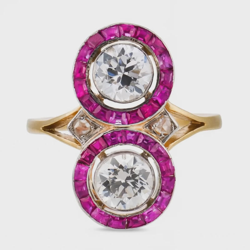Edwardian 18k/Platinum Diamond & Ruby "Moi et Toi" Bypass Ring