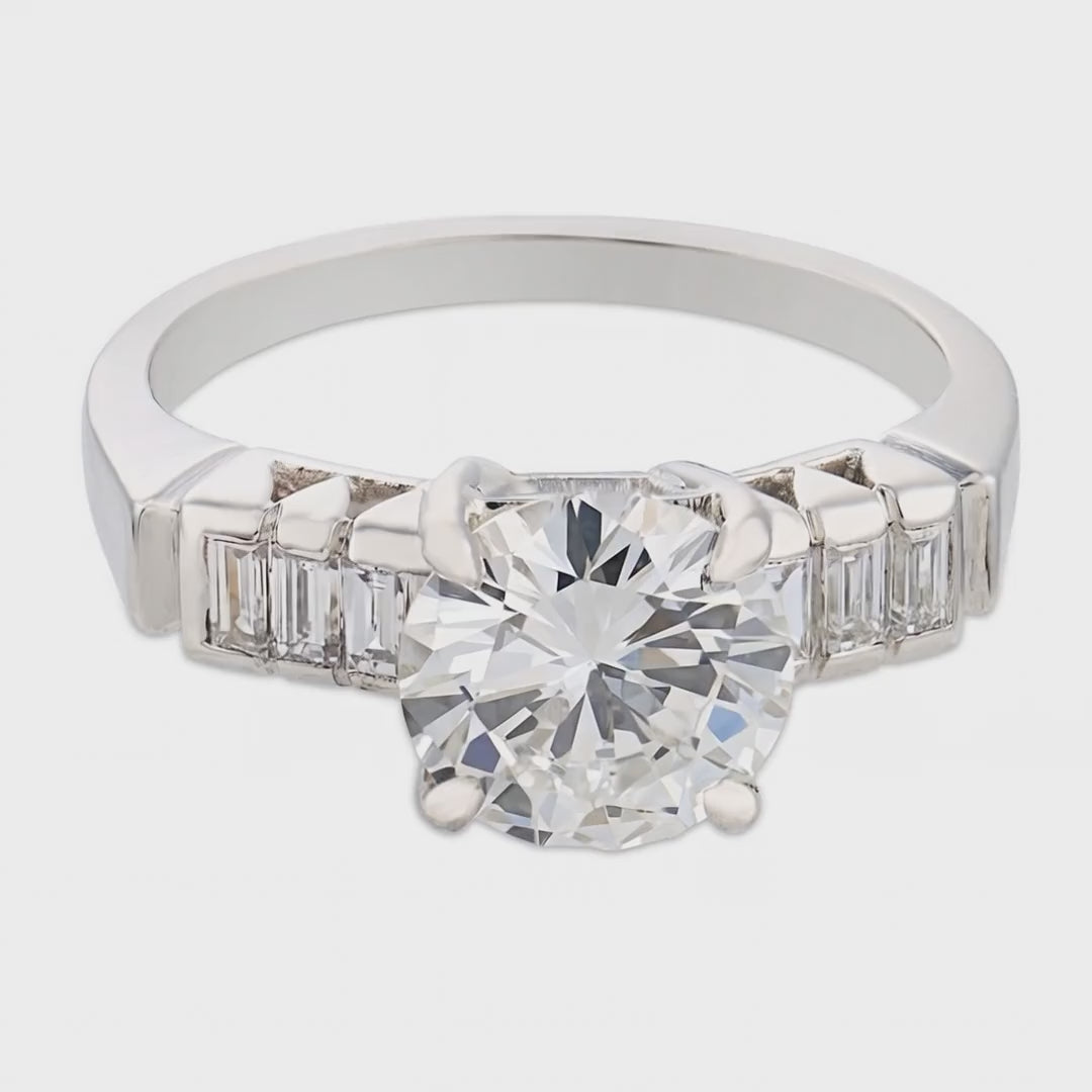 Load video: Art Deco Platinum Diamond Engagement Ring 1.59ct