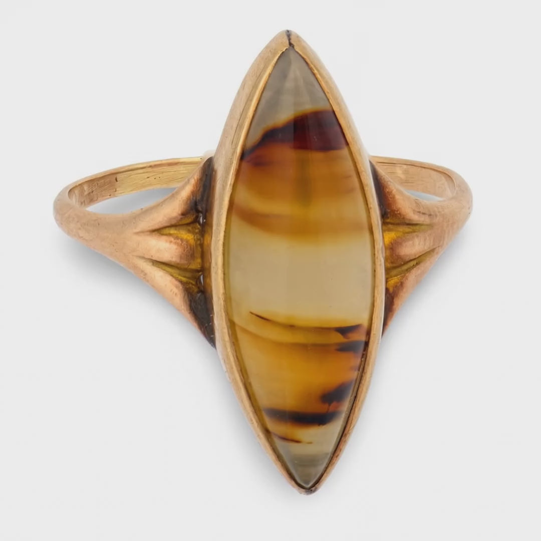 Victorian 9k Agate Navette Ring