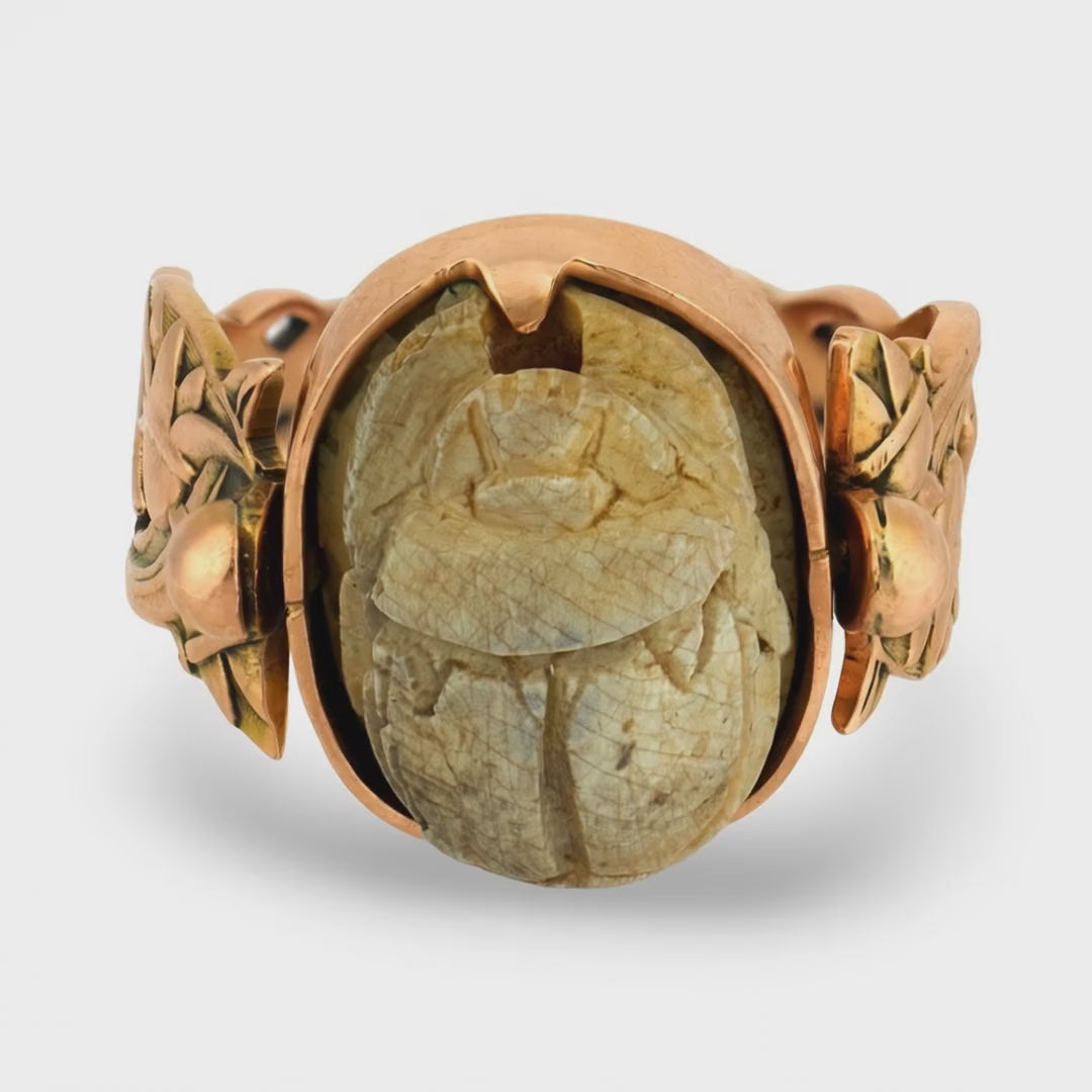 Victorian 14k Faience Scarab Flip Ring
