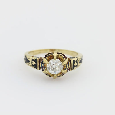 Victorian 14k Diamond and Enamel Engagement Ring 0.70ct