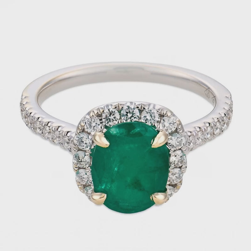 Estate 18k Emerald & Diamond Halo Ring