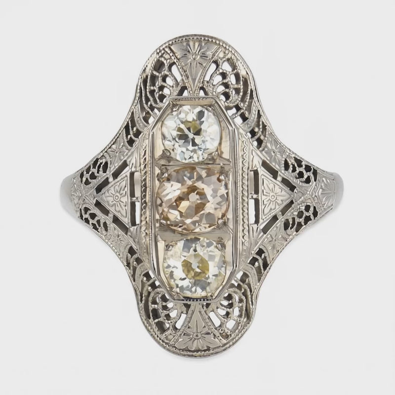 Edwardian Platinum Diamond Navette Ring