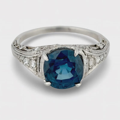 Art Deco Platinum Sapphire & Diamond Ring