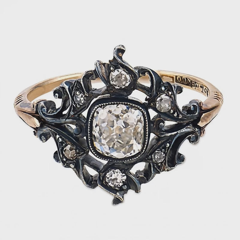 Victorian 9k/Sterling Silver Diamond Navette Ring