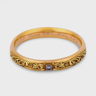 RIKER BROS. Art Nouveau 14k Diamond & Aqua Dragon-Motif Bangle