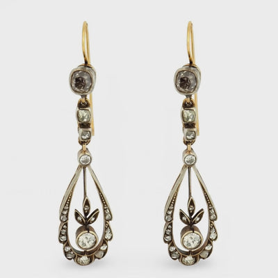 Victorian 14k/Sterling Silver Diamond Teardrop Earrings