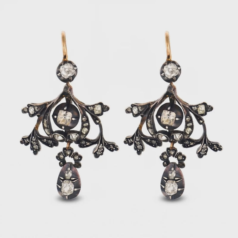 Victorian 15k/Sterling Silver Diamond Chandelier Earrings