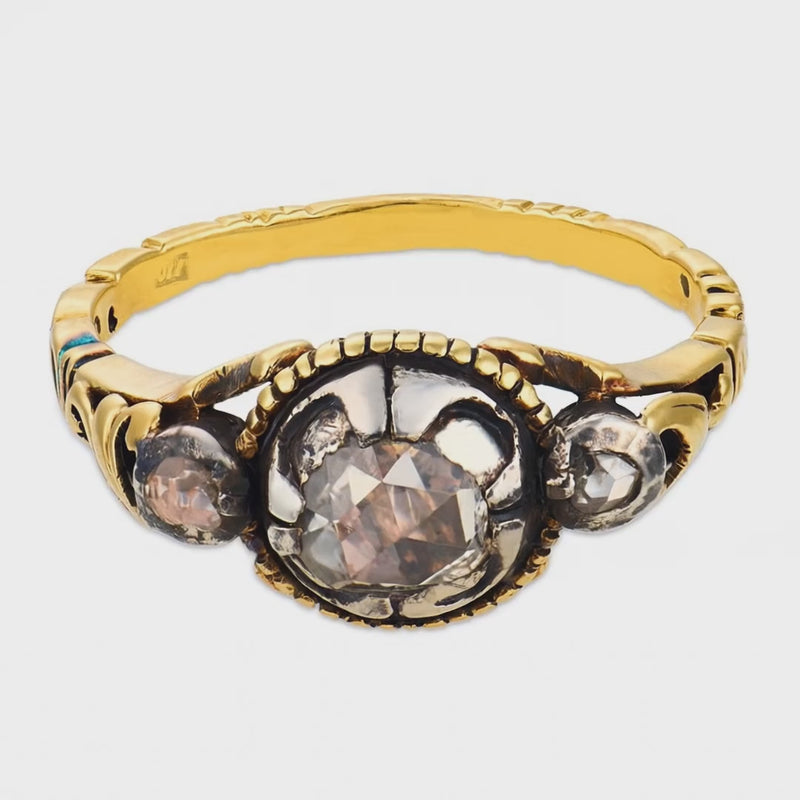 Georgian 18k/Sterling Silver Diamond Three Stone Ring