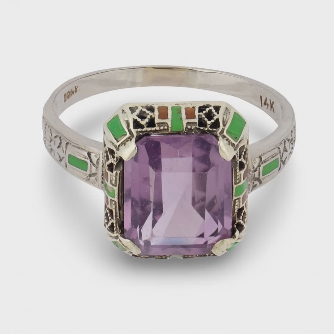 Art Deco 14k Amethyst Enamel Ring