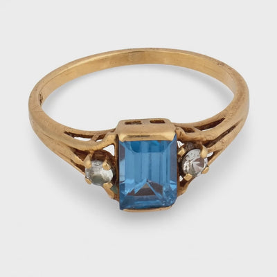 Vintage 10k Blue Topaz Diamond Ring