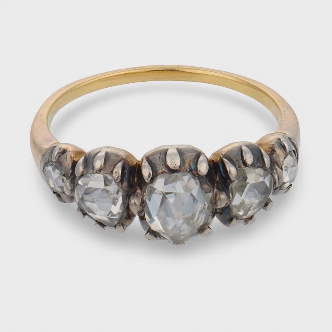 Georgian 18k/Sterling Silver Diamond Five Stone Ring