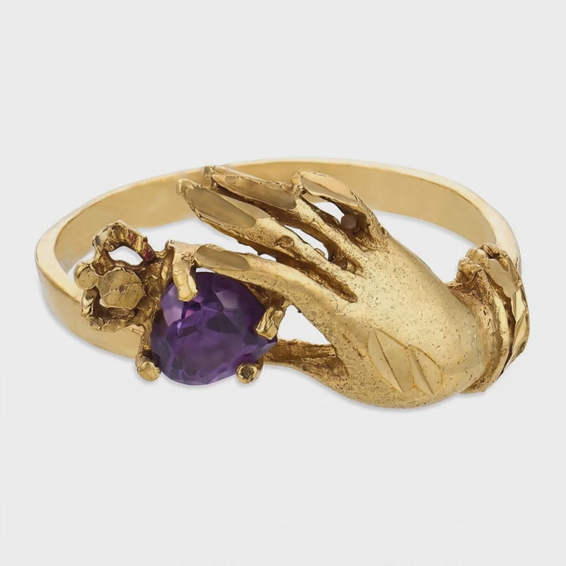 Victorian 9k Amethyst Hand-Motif Ring