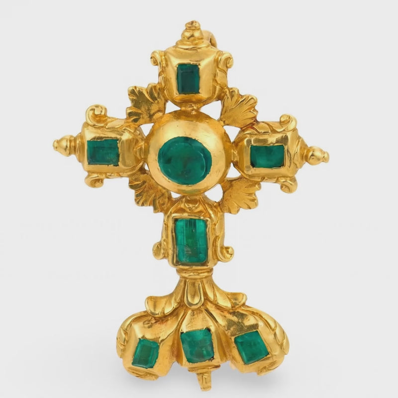 Georgian Spanish 18k Emerald Cross Pendant