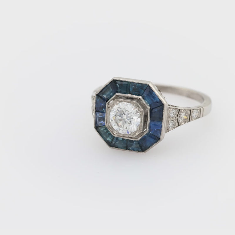 Estate Platinum Diamond & Sapphire Engagement Ring .60ct