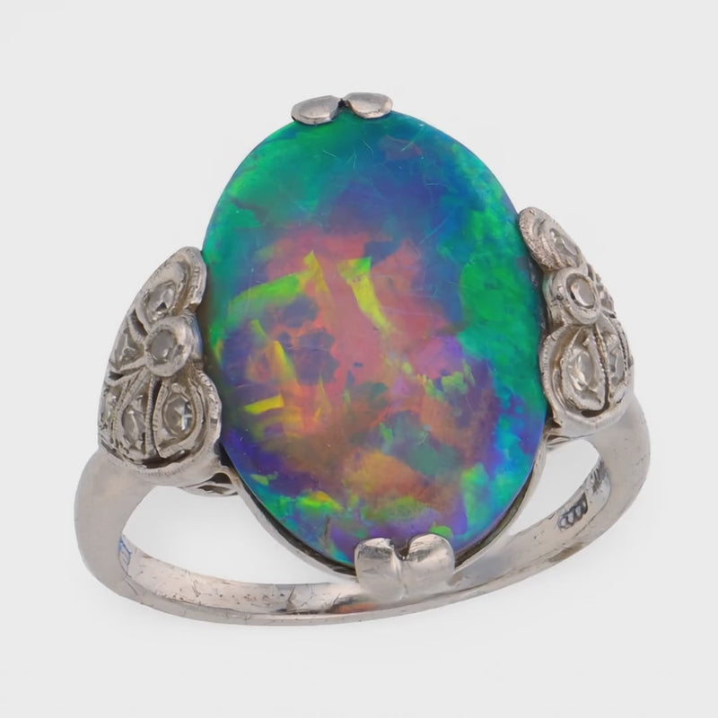 Edwardian Platinum Lightning Ridge Opal & Diamond Ring