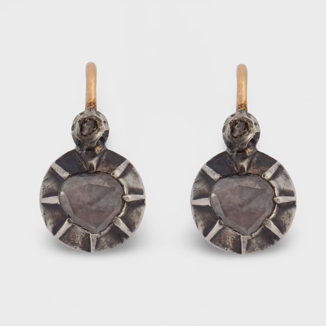 Victorian 14k/Sterling Silver Diamond Drop Earrings