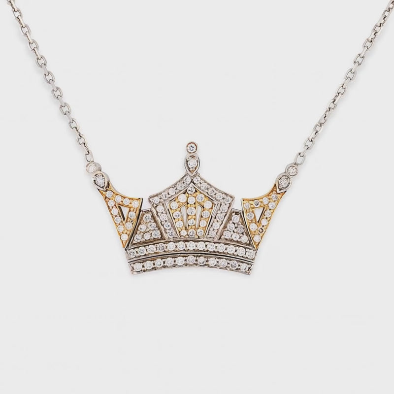 Estate 14k Diamond Crown-Motif Pendant Necklace