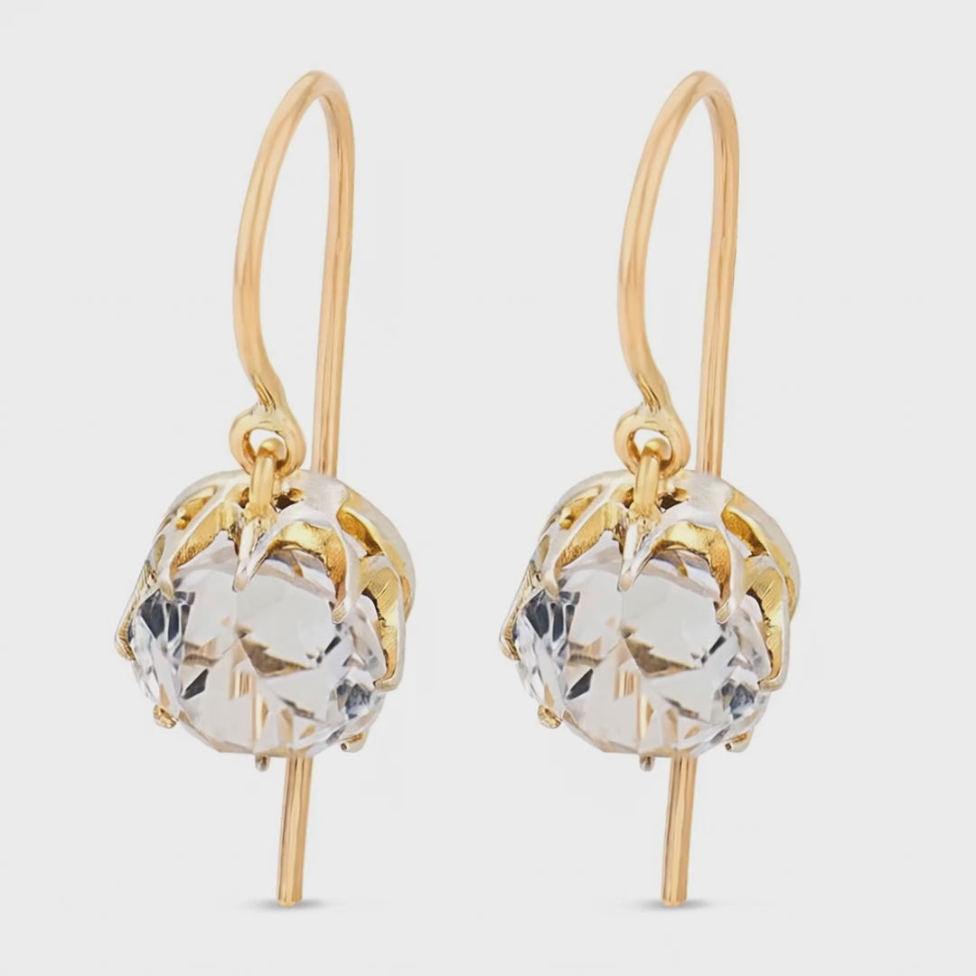 Load video: Edwardian 14k/Sterling Silver Topaz Drop Earrings