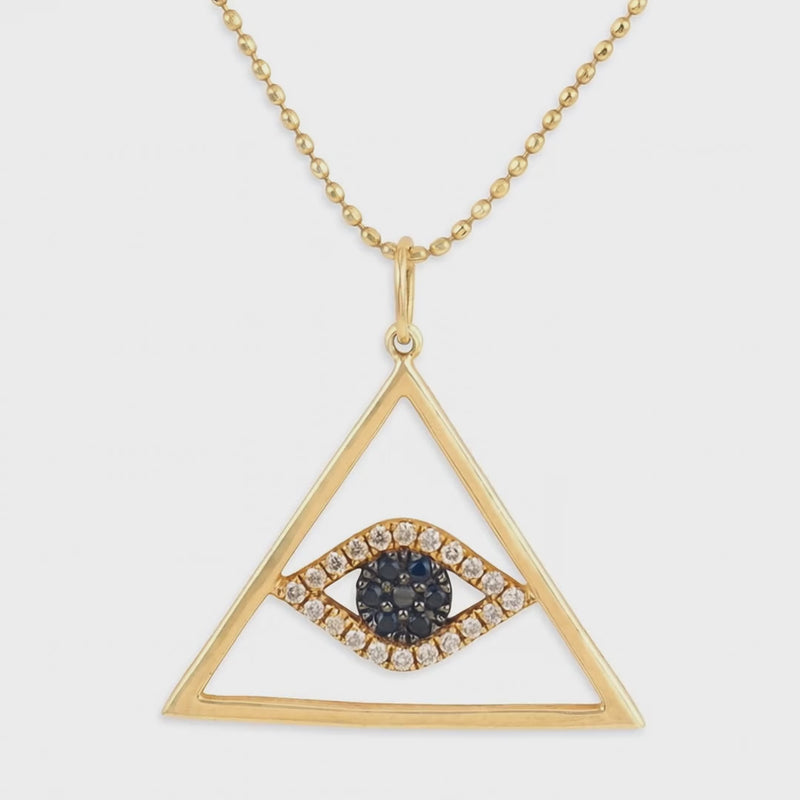 SE Estate 14k Sapphire & Diamond "Eye of Providence" Pendant Necklace