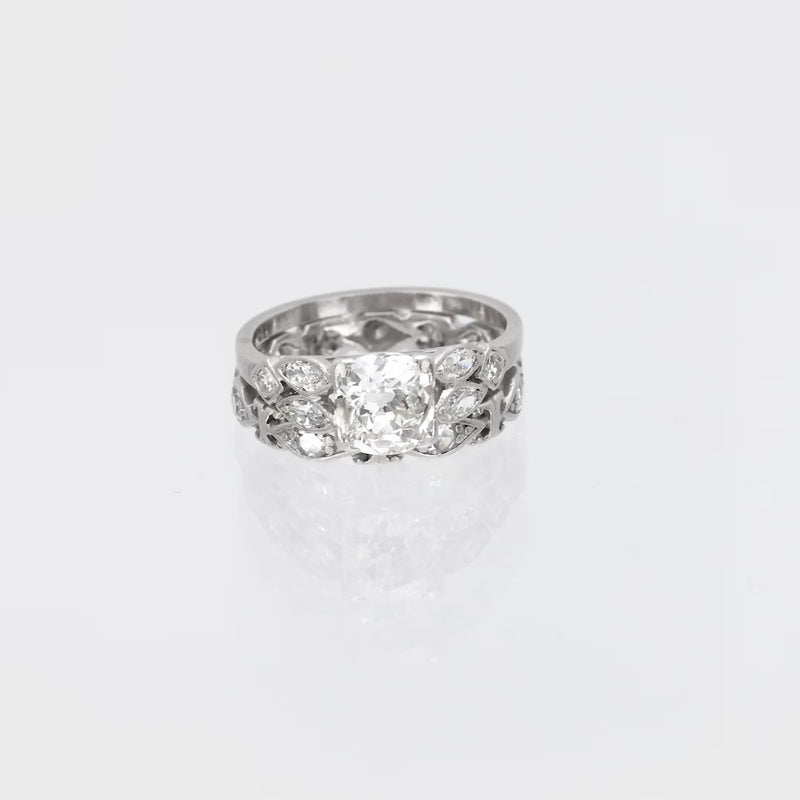 Art Deco Platinum Diamond Engagement Ring and Band Set .75ct