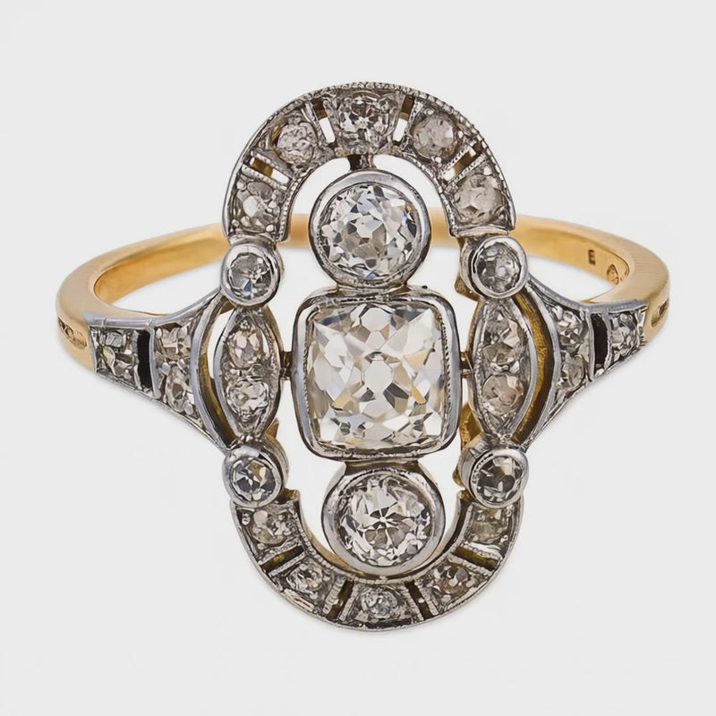 Edwardian French 18k/Platinum Diamond Navette Ring