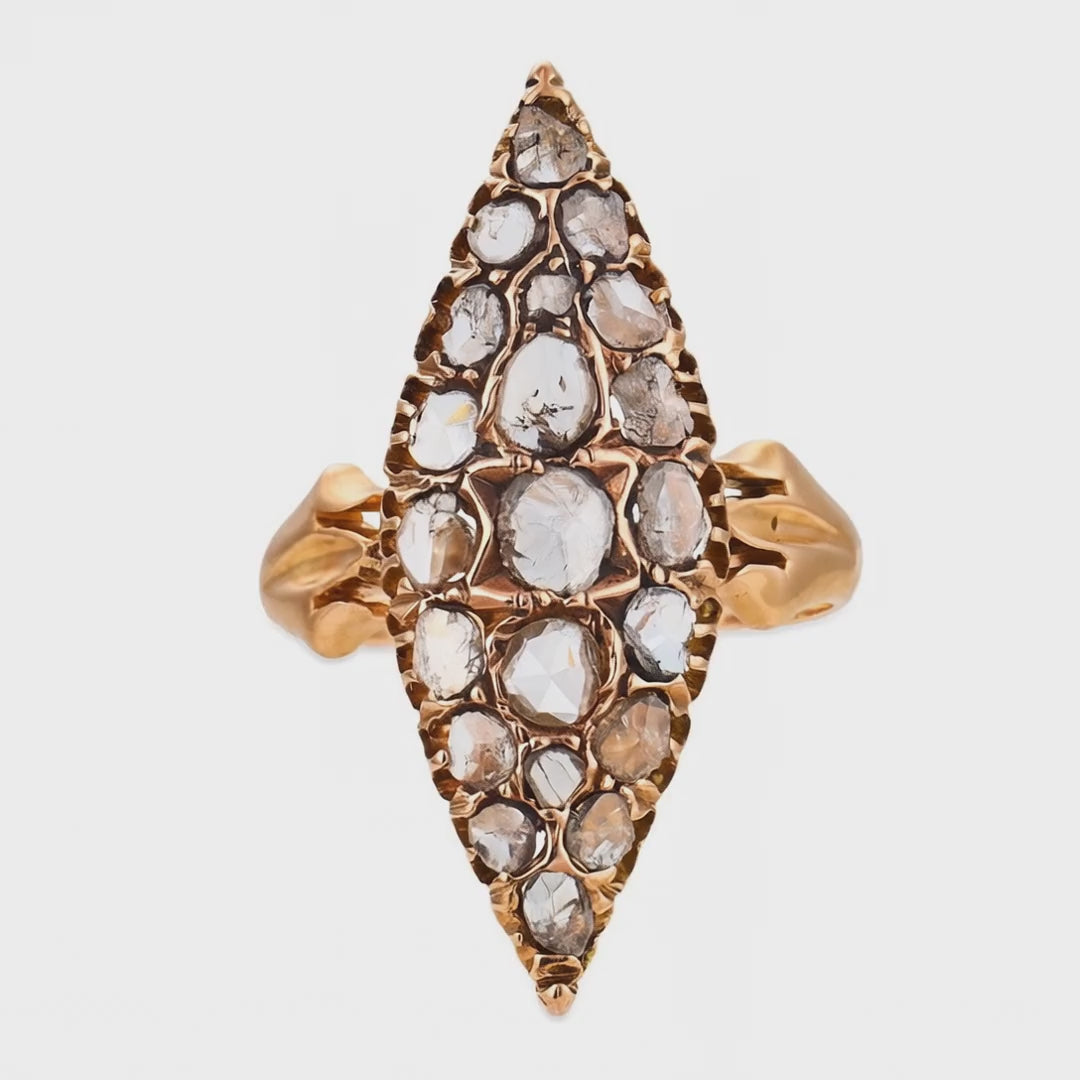 Load video: Georgian 18k Diamond Navette Ring