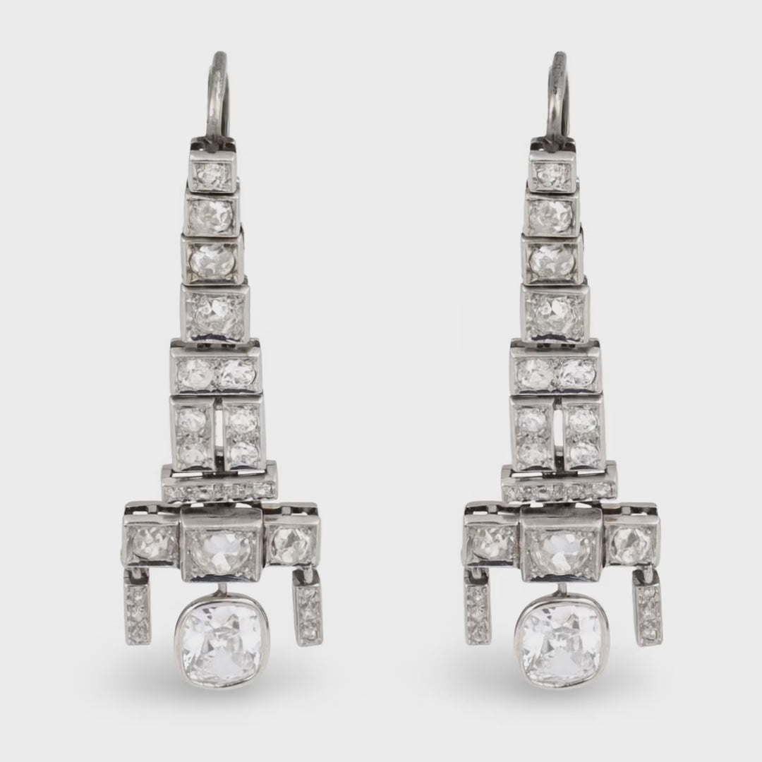 Art Deco Platinum Diamond Dangle Earrings