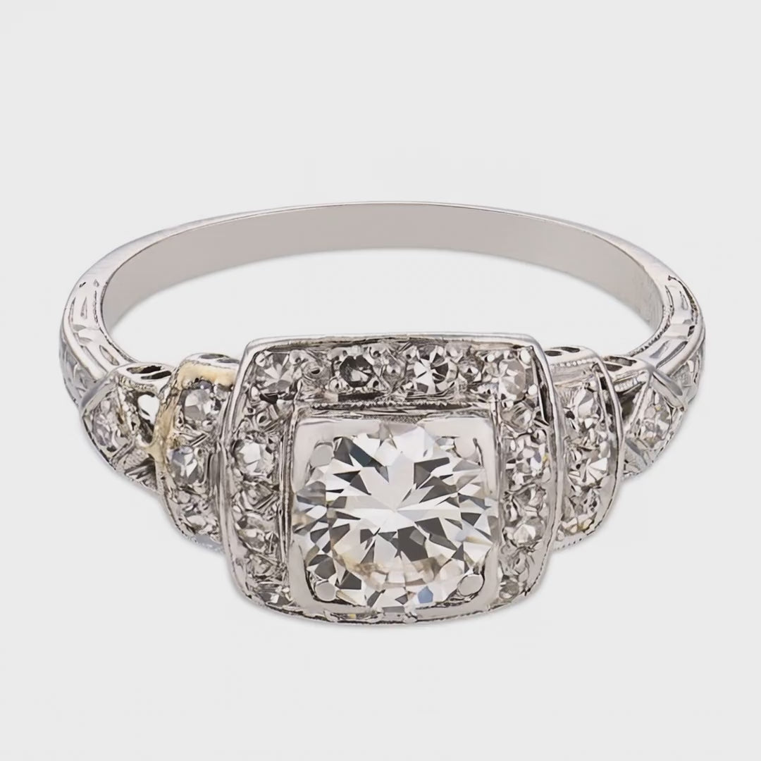 Load video: Art Deco Platinum Diamond Engagement Ring.90ct