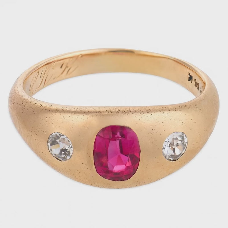 A. KENT & SONS Victorian 14k Ruby & Diamond Flush Mount Ring