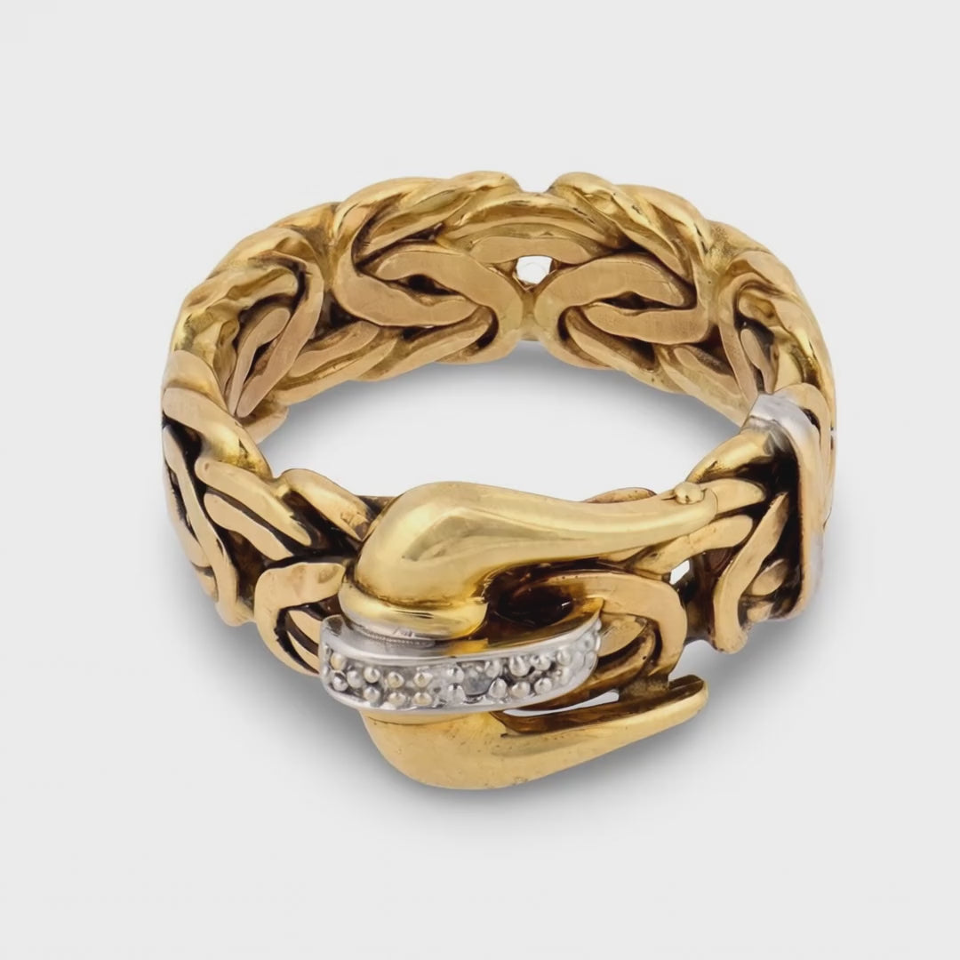 Estate Turkish 14k Diamond Buckle Ring