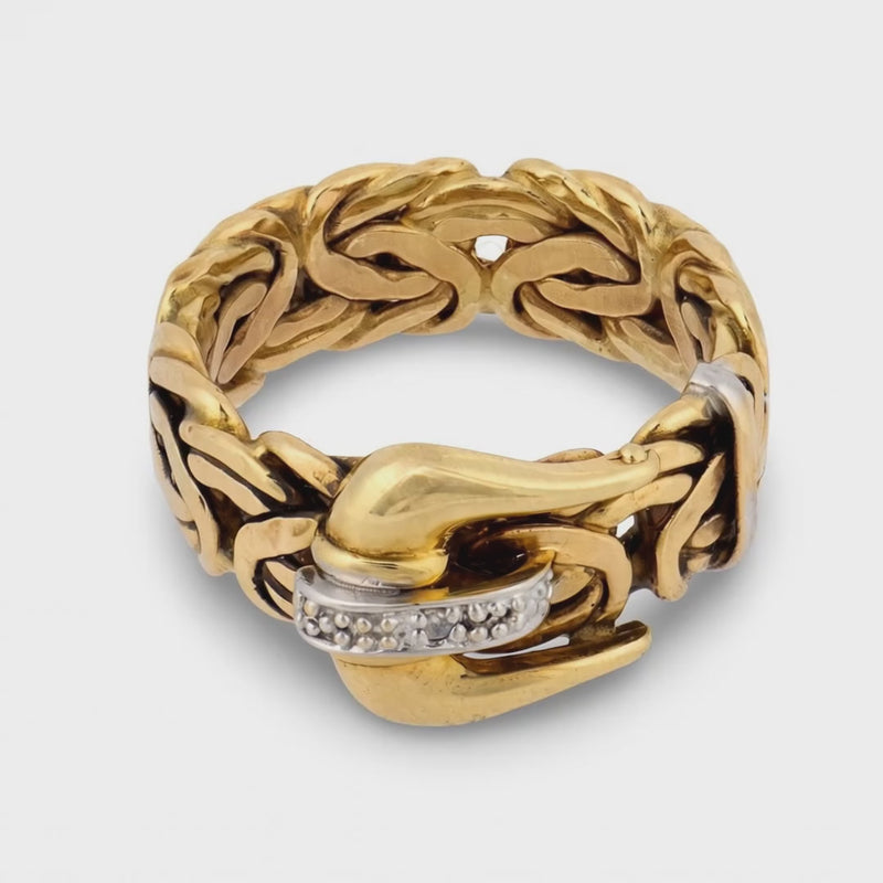 Estate Turkish 14k Diamond Buckle Ring