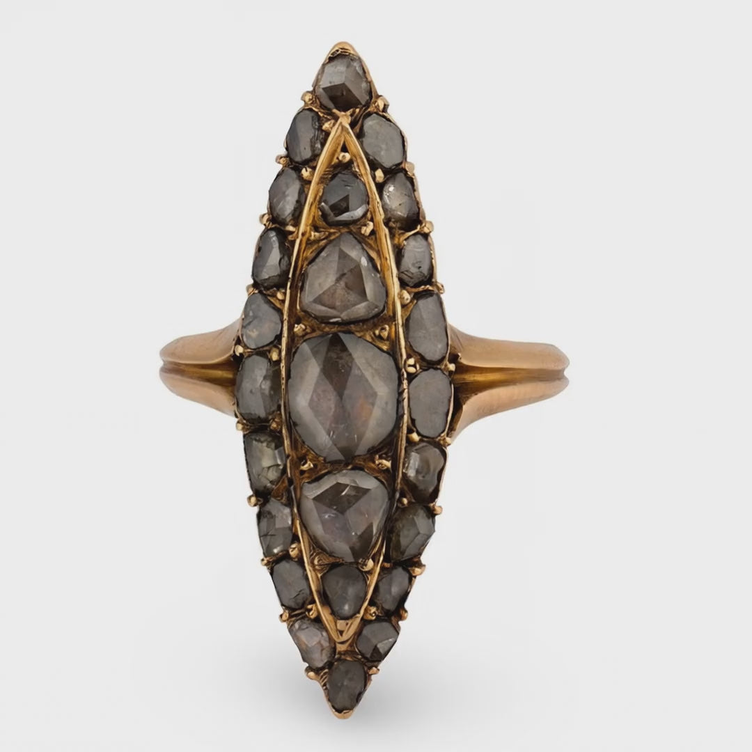 Georgian Russian 14k Diamond Navette Ring