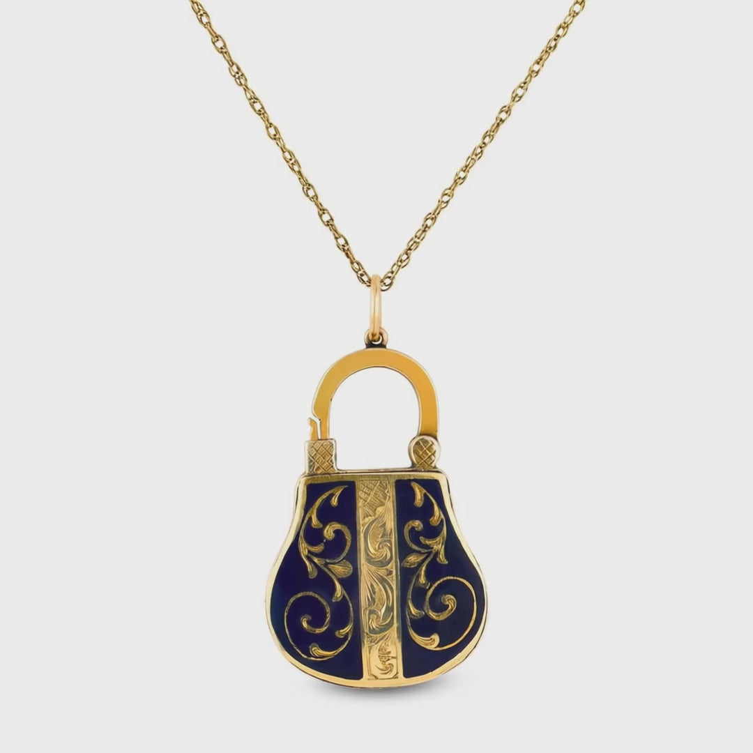 Load video: Victorian English 15k/14k Enamel Locket Pendant Necklace